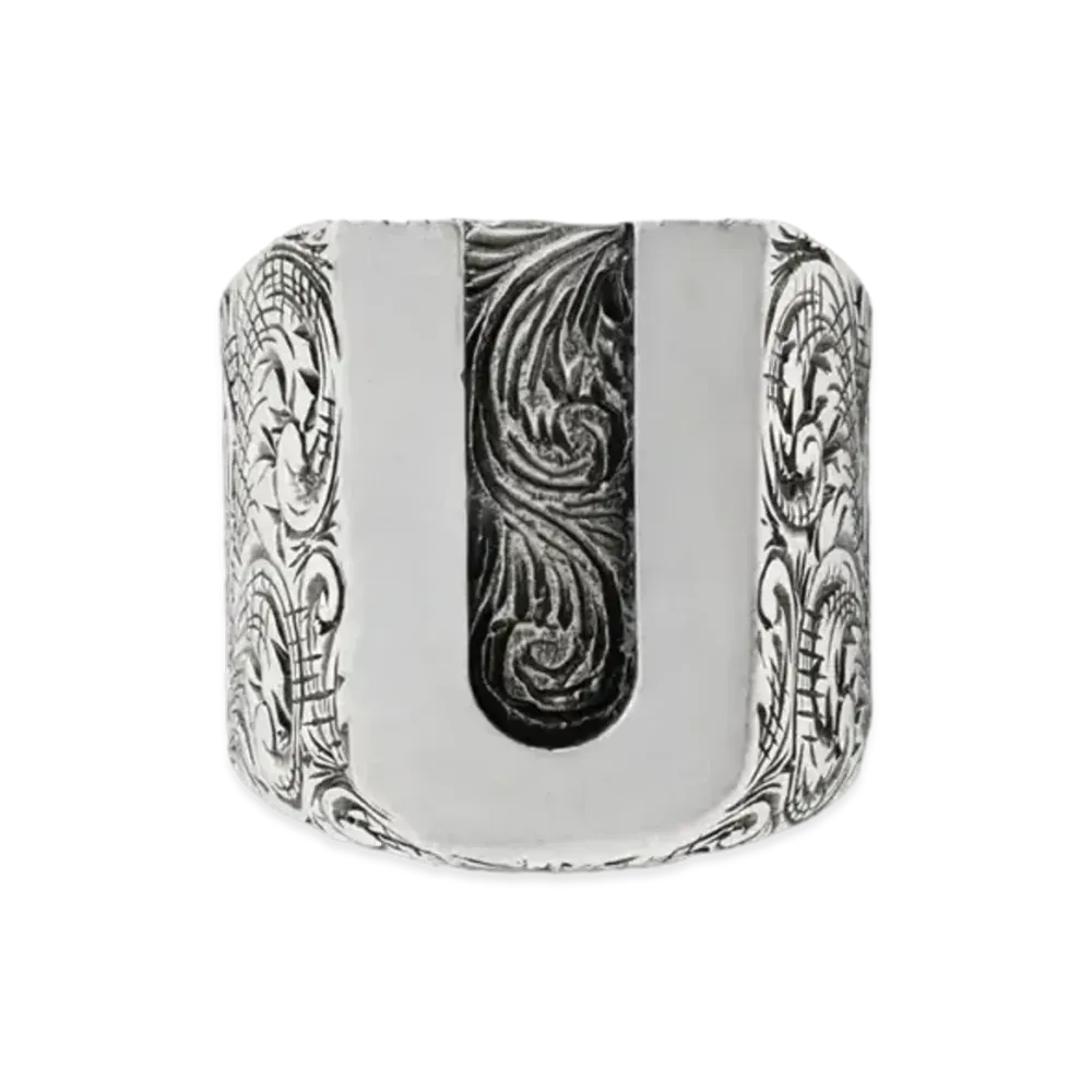 GUCCI Alphabet "U" Silver Ring "Silver"