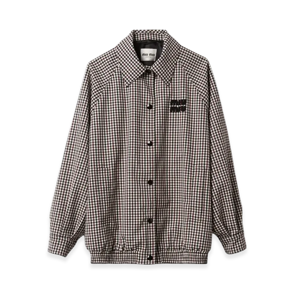 MIU MIU Women's Gingham Check Blouson Jacket "Burgundy"