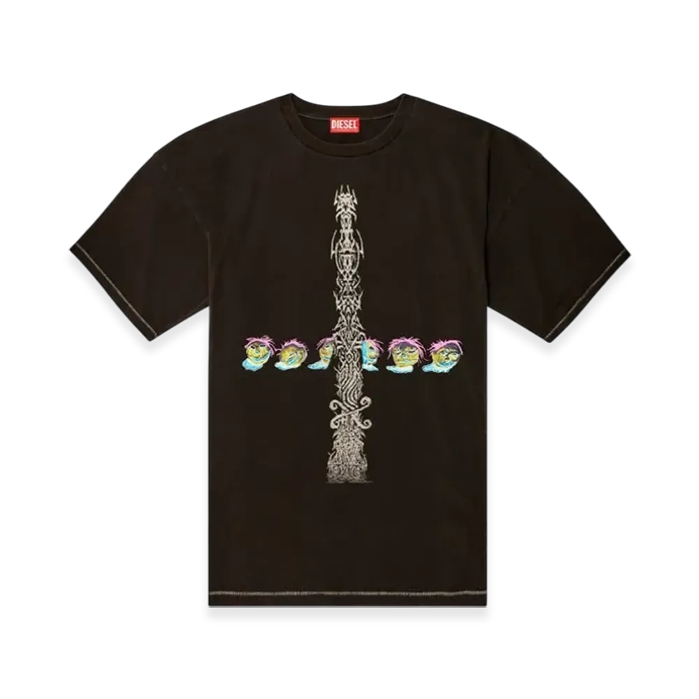 Diesel T-Boxt-R4 Acid-Wash T-Shirt With Printed Graphics "Black"
