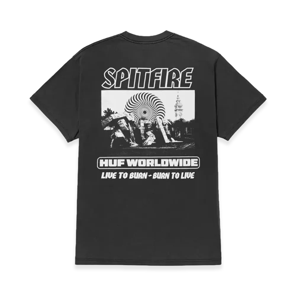 HUF x SPITFIRE Burn Heavyweight Tee "Washed Black"