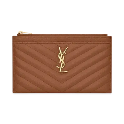SAINT LAURENT Monogram Bill Pouch In Grain De Poudre Embossed Leather "Dark Natural"