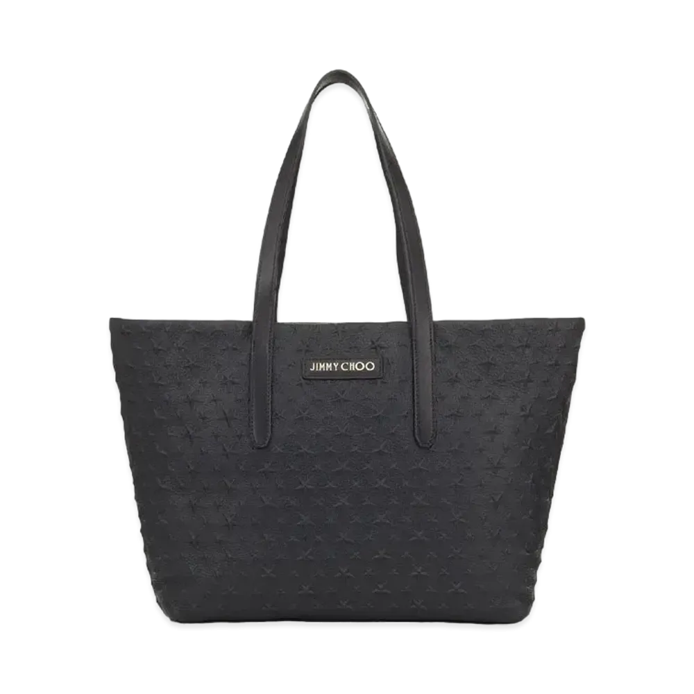 Jimmy Choo Sofia/M Star Embossed Grainy Leather Tote Bag "Black"