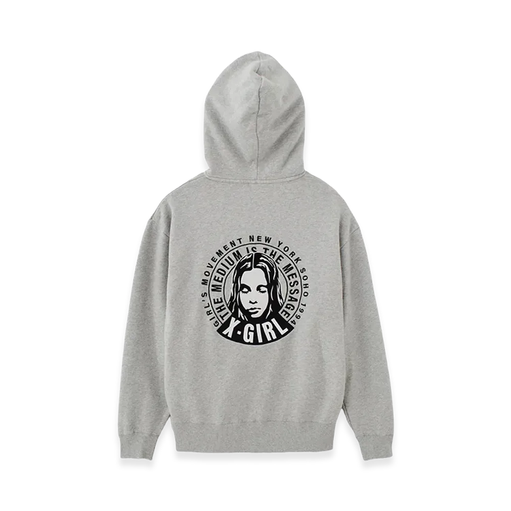 X-Girl Circle Message And Face Zip Up Sweat Hoodie "Ash"