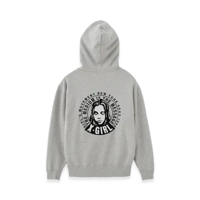 X-Girl Circle Message And Face Zip Up Sweat Hoodie "Ash"