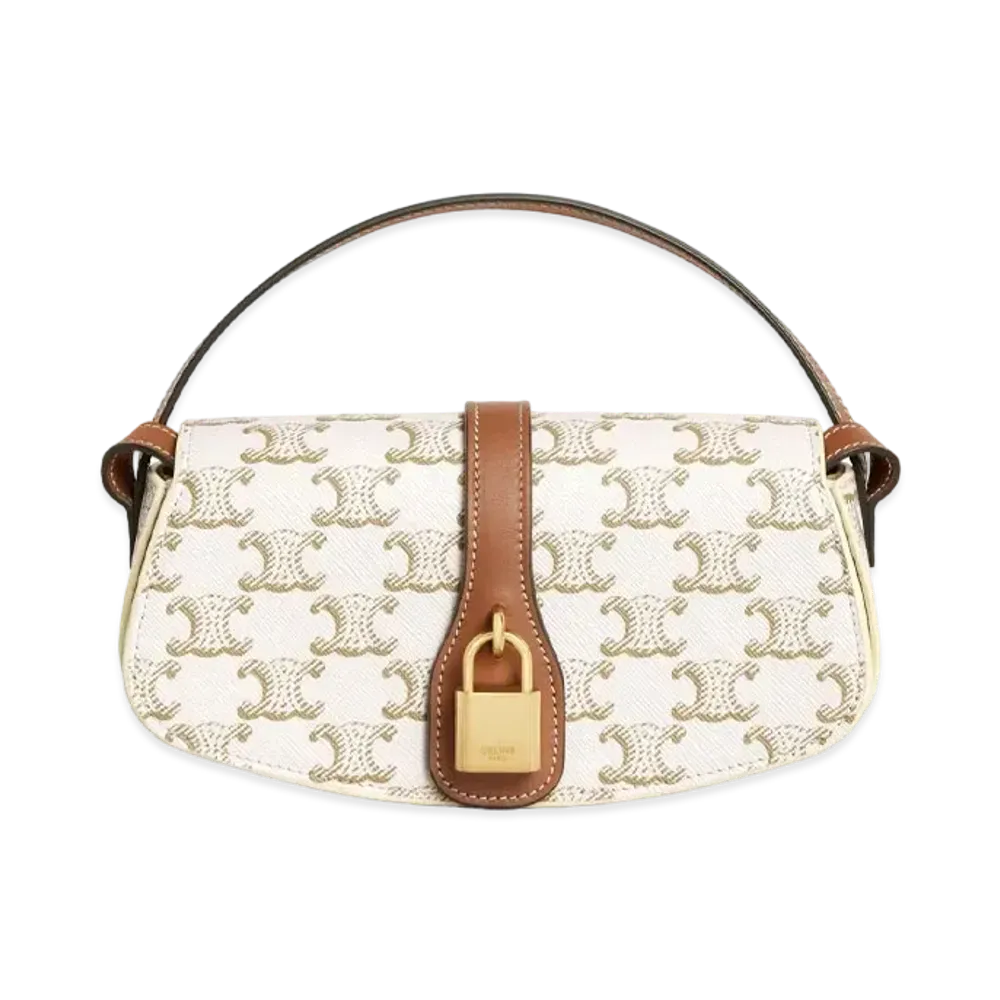 CELINE Clutch On Strap In Triomphe Canvas And Calfskin "White/Tan"