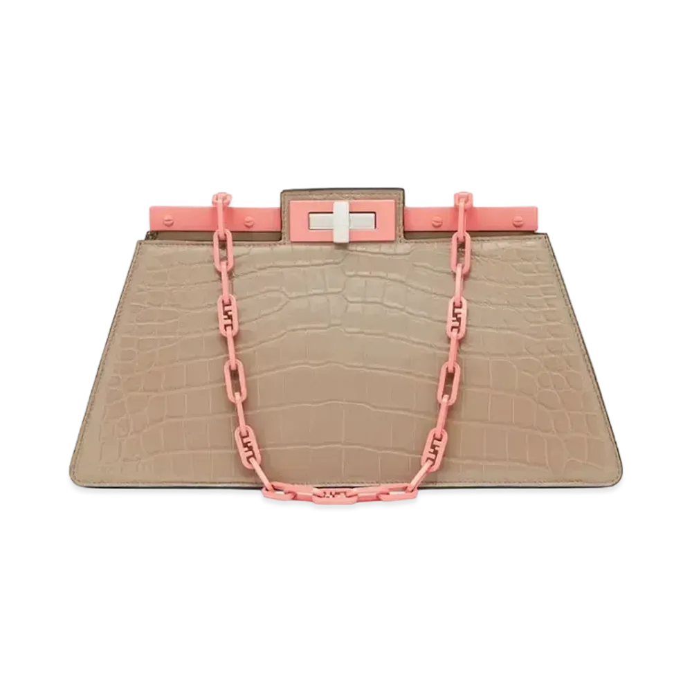 FENDI Peekaboo Cut Medium Crocodile Leather Bag "Dove Grey"