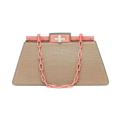 FENDI Peekaboo Cut Medium Crocodile Leather Bag "Dove Grey"