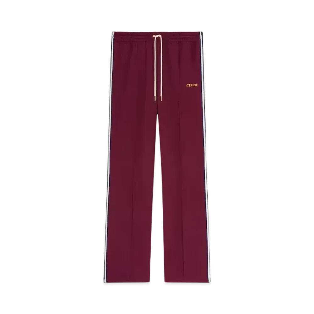 CELINE Men's Tracksuit Pants in Double Face Jersey "Bordeaux Cete/Navy/Ecru"