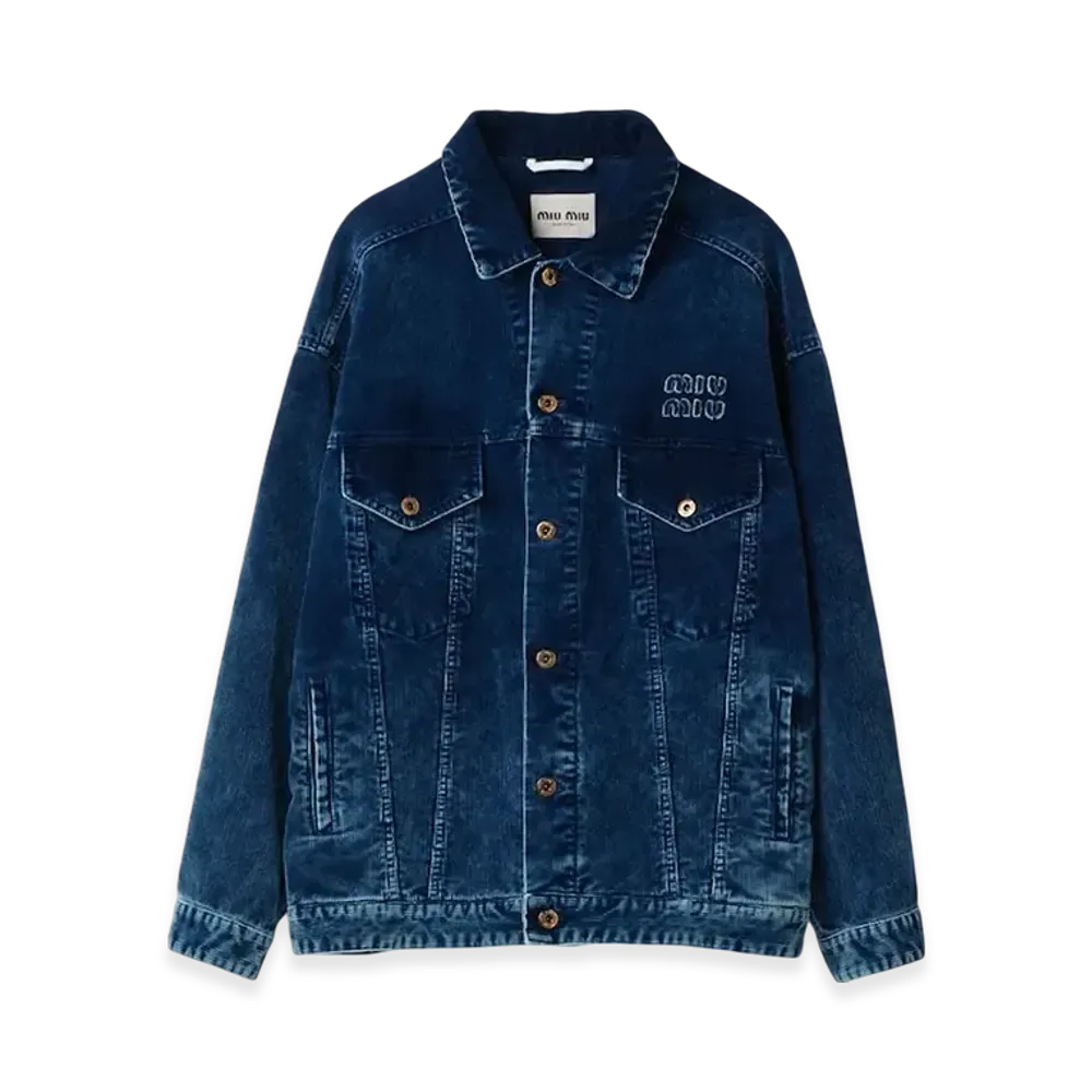 MIU MIU Women's Washed Velvet Blouson Jacket "Indigo Blue"