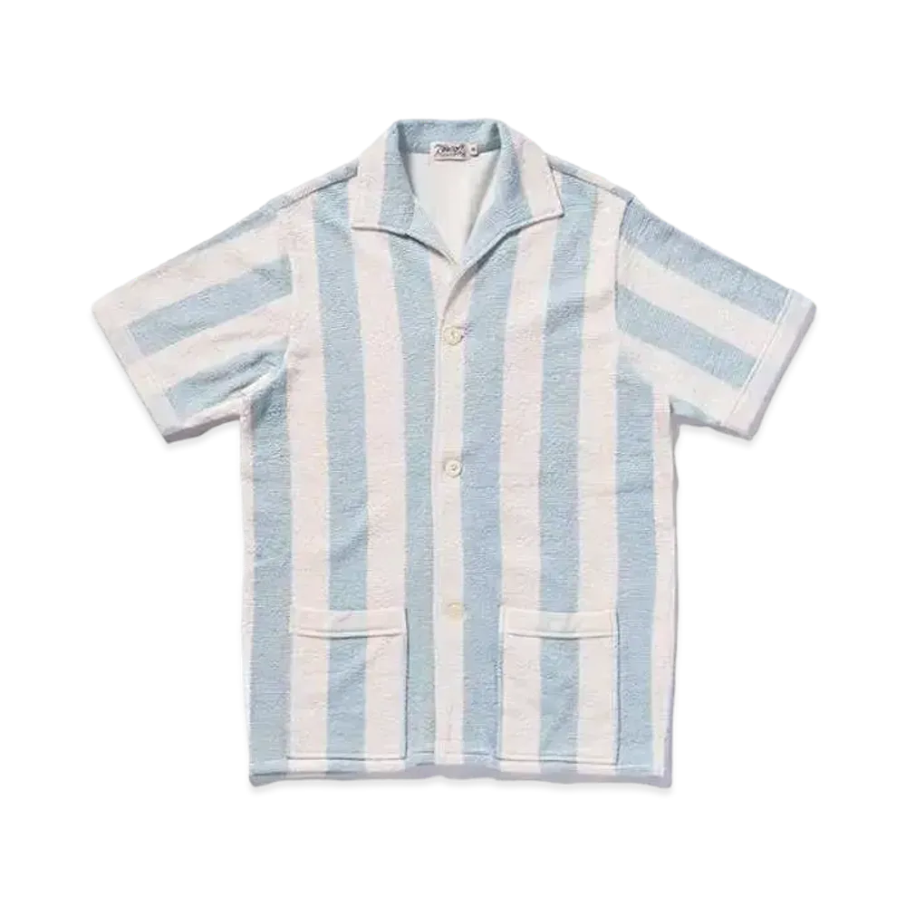 THE REAL McCOY'S Stripe Cotton Pile Beach Shirt "Light Blue"