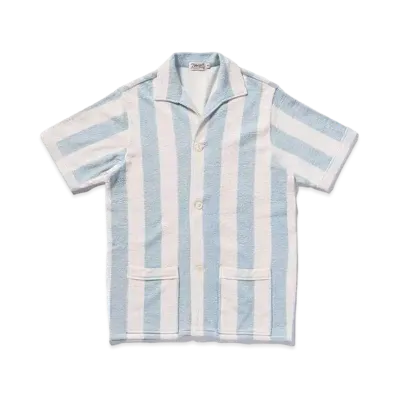 THE REAL McCOY'S Stripe Cotton Pile Beach Shirt "Light Blue"