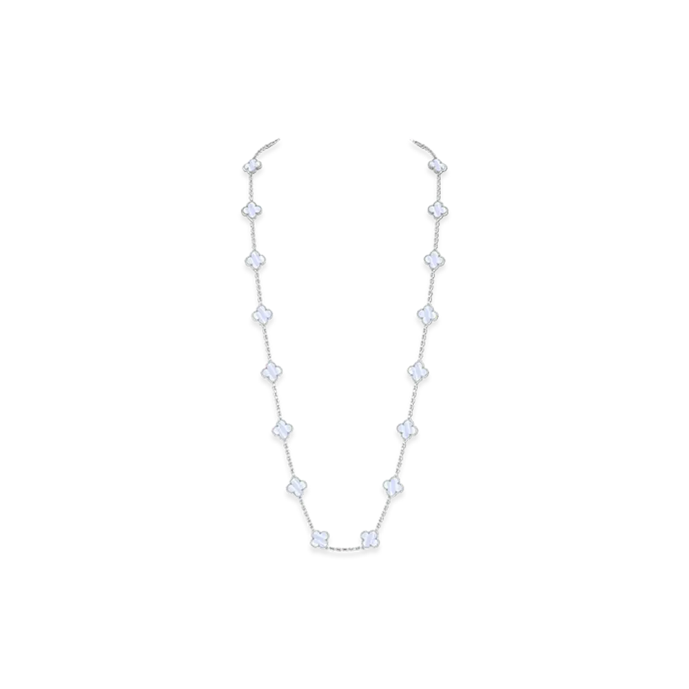 Van Cleef & Arpels Vintage Alhambra long necklace 20 motifs "18K White gold/Chalcedony"