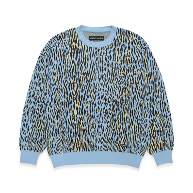 WACKO MARIA Leopard Jacquard Knit Sweater "Light Blue"