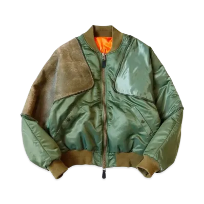 KAPITAL MA-1 Nylon Crack Leather Sham Bomber Jacket "khaki"