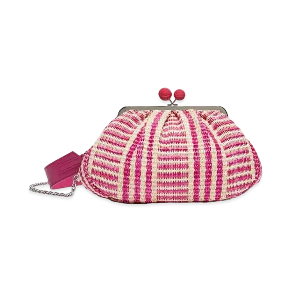 Max Mara Locri Raffia Look Jacquard Medium Pastitino Bag "Fuchsia Pink"