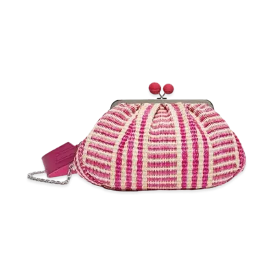Max Mara Locri Raffia Look Jacquard Medium Pastitino Bag "Fuchsia Pink"