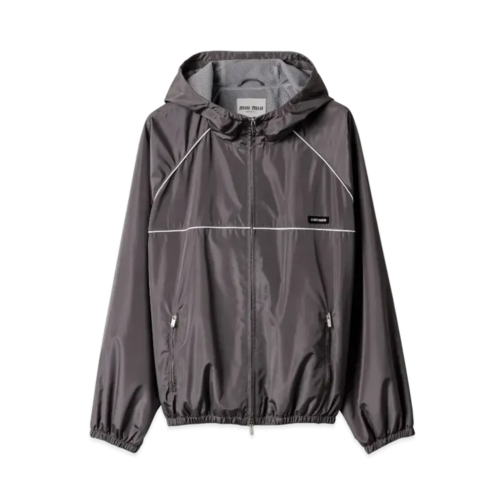 MIUMIU Women's Technical Silk Zipper Blouson Jacket "Silver"