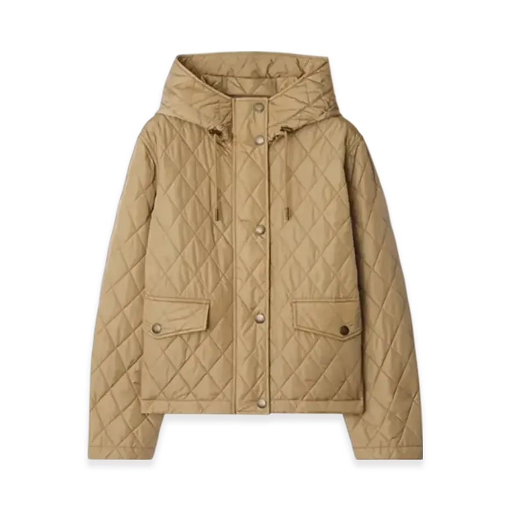 Burberry Cropped Quilting Nylon Hooded Jacket "Flax"