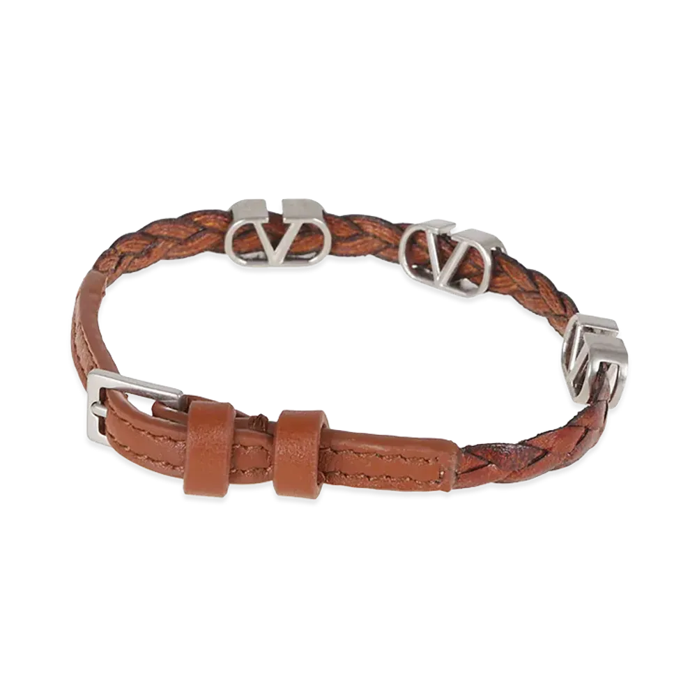 Valentino Leather Bracelet V Logo Signature "Beige"