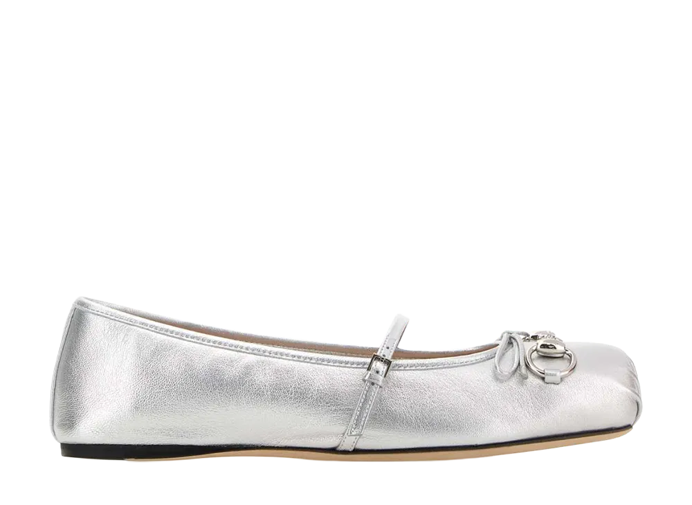 GUCCI Women's Silver Leather Ballerinas "Silver"