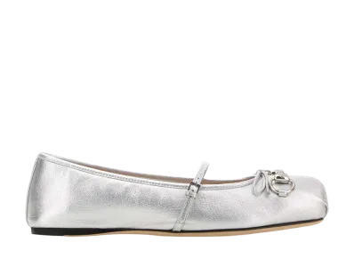 GUCCI Women's Silver Leather Ballerinas "Silver"