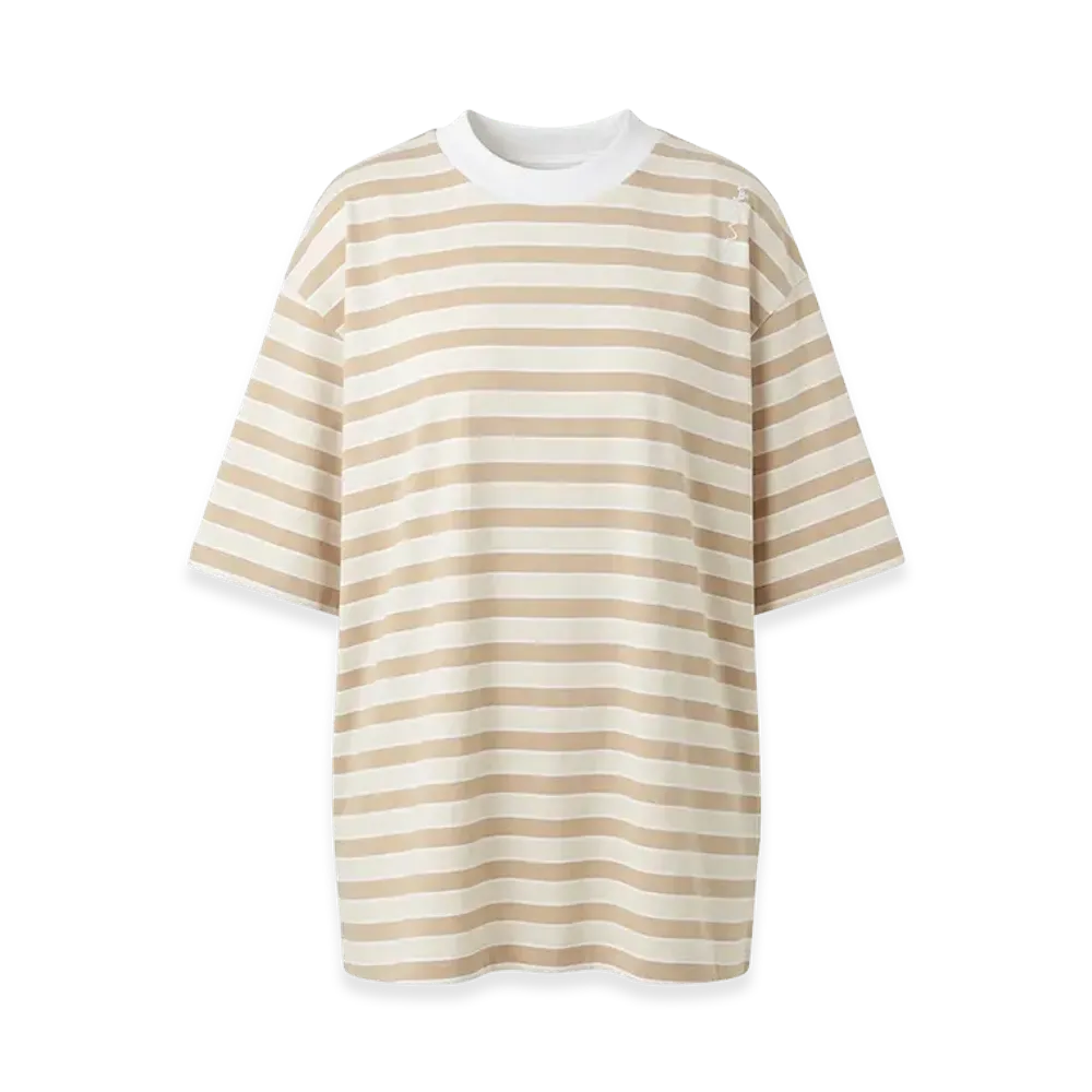 MARNI Women's Striped Crewneck Short Sleeve T-Shirt "Beige/Brown"