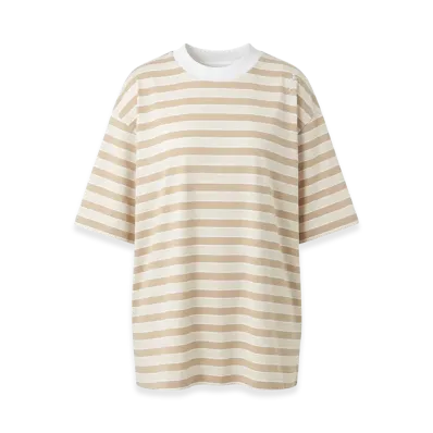 MARNI Women's Striped Crewneck Short Sleeve T-Shirt "Beige/Brown"