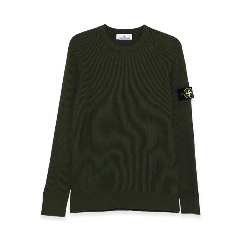 Stone Island Knit Crewneck Sweater In Full Rib RWS Wool "Green"