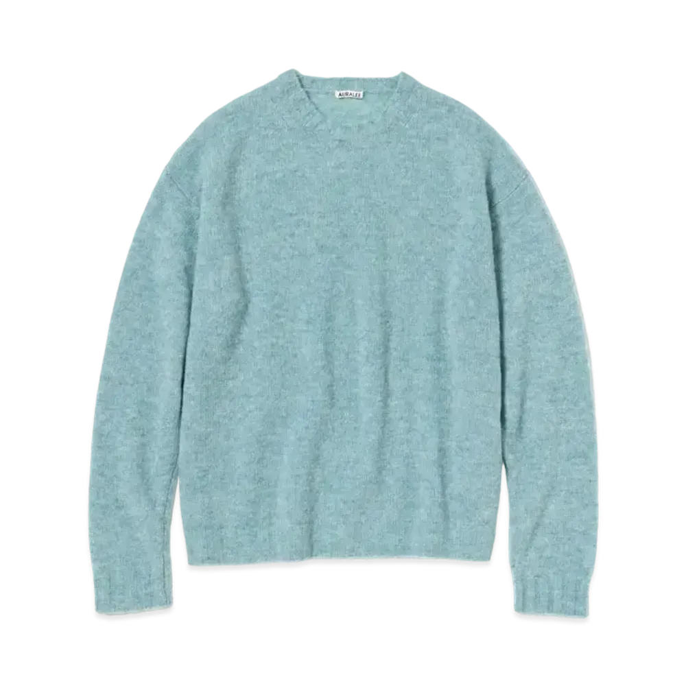AURALEE SHETLAND WOOL CASHMERE KNIT P/O "Blue Green"