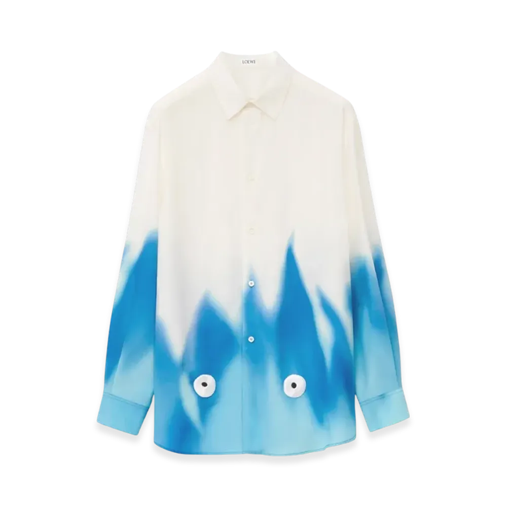 LOEWE x Howl's Moving Castle Calcifer Shirt in Viscose "White/Blue"
