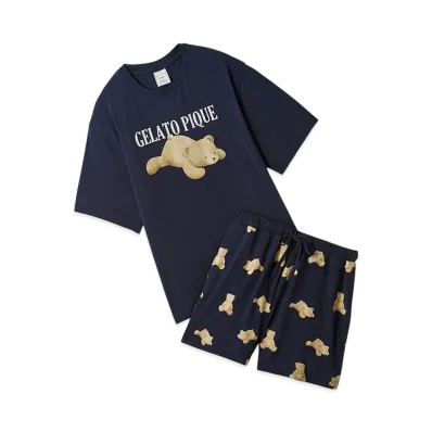GELATO PIQUE Cool Touch Sensation Bear One Point T-Shirt & Shorts Set "Navy"