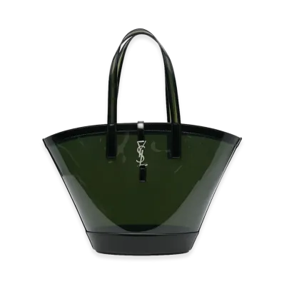 Saint Laurent Women's Two-Tone Vinyl And Leather Panier Shopping Bag "Green"