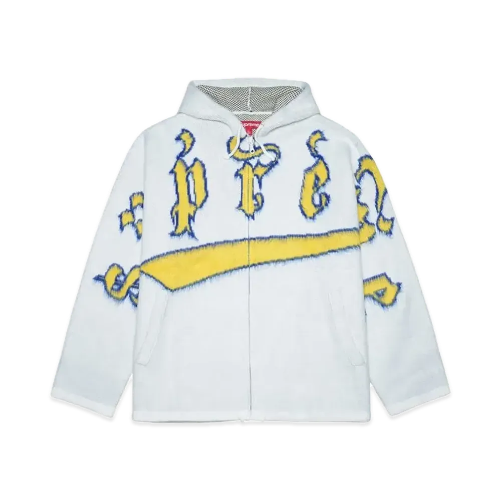 Supreme Accent Brushed Zip Up Hooded Sweater "White"