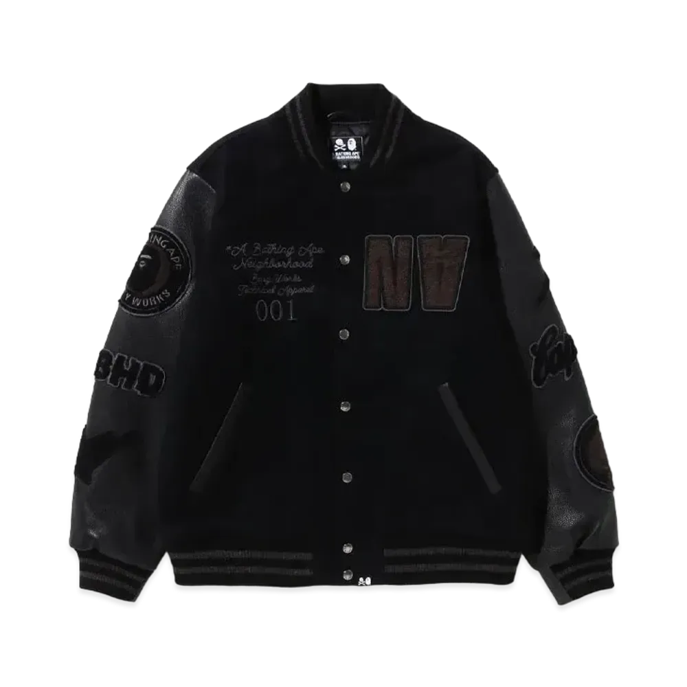 A BATHING APE x NEIGHBORHOOD Varsity Jacket Numbering Exclusive "Black"