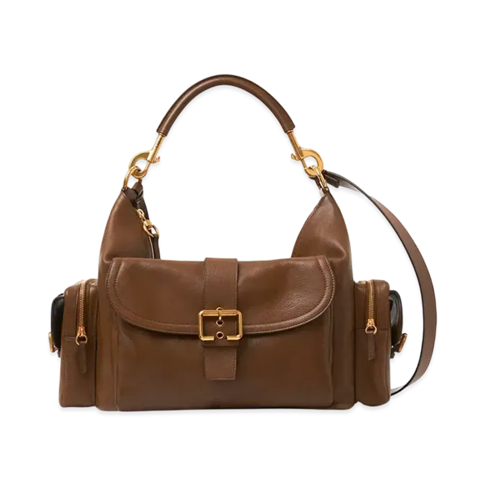 Chloe Large Camera bag in shiny leather "Dark Khaki"