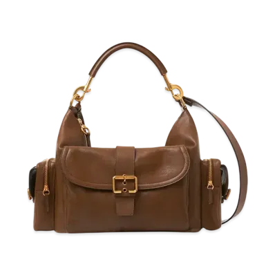 Chloe Large Camera bag in shiny leather "Dark Khaki"