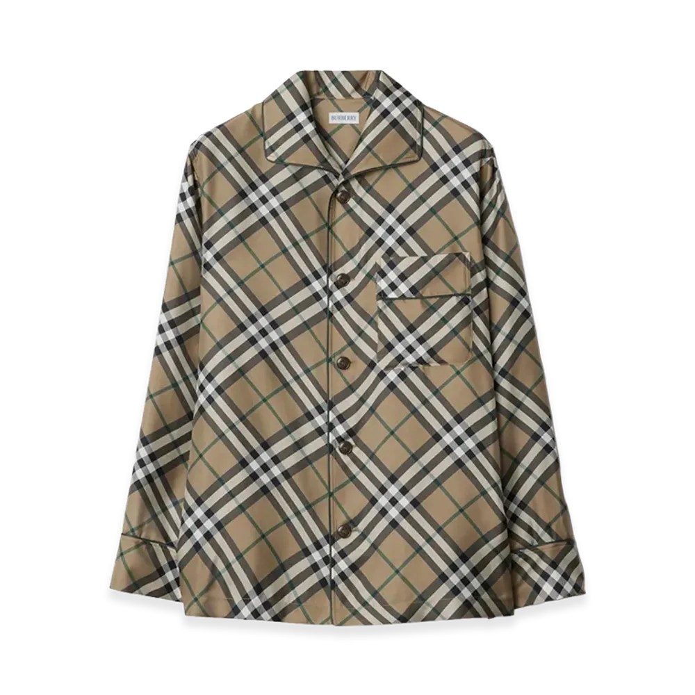 Burberry Women's Check Silk Pajama Shirt "Linden Beige"