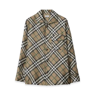 Burberry Women's Check Silk Pajama Shirt "Linden Beige"