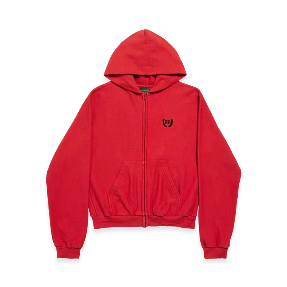 BALENCIAGA Laurel Classic Zip-up Hoodie Regular Fit "Red/Black"