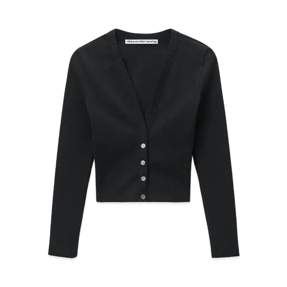Alexander Wang Emboss Logo Cropped Vneck Cardigan "Black"