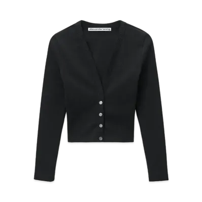 Alexander Wang Emboss Logo Cropped Vneck Cardigan "Black"