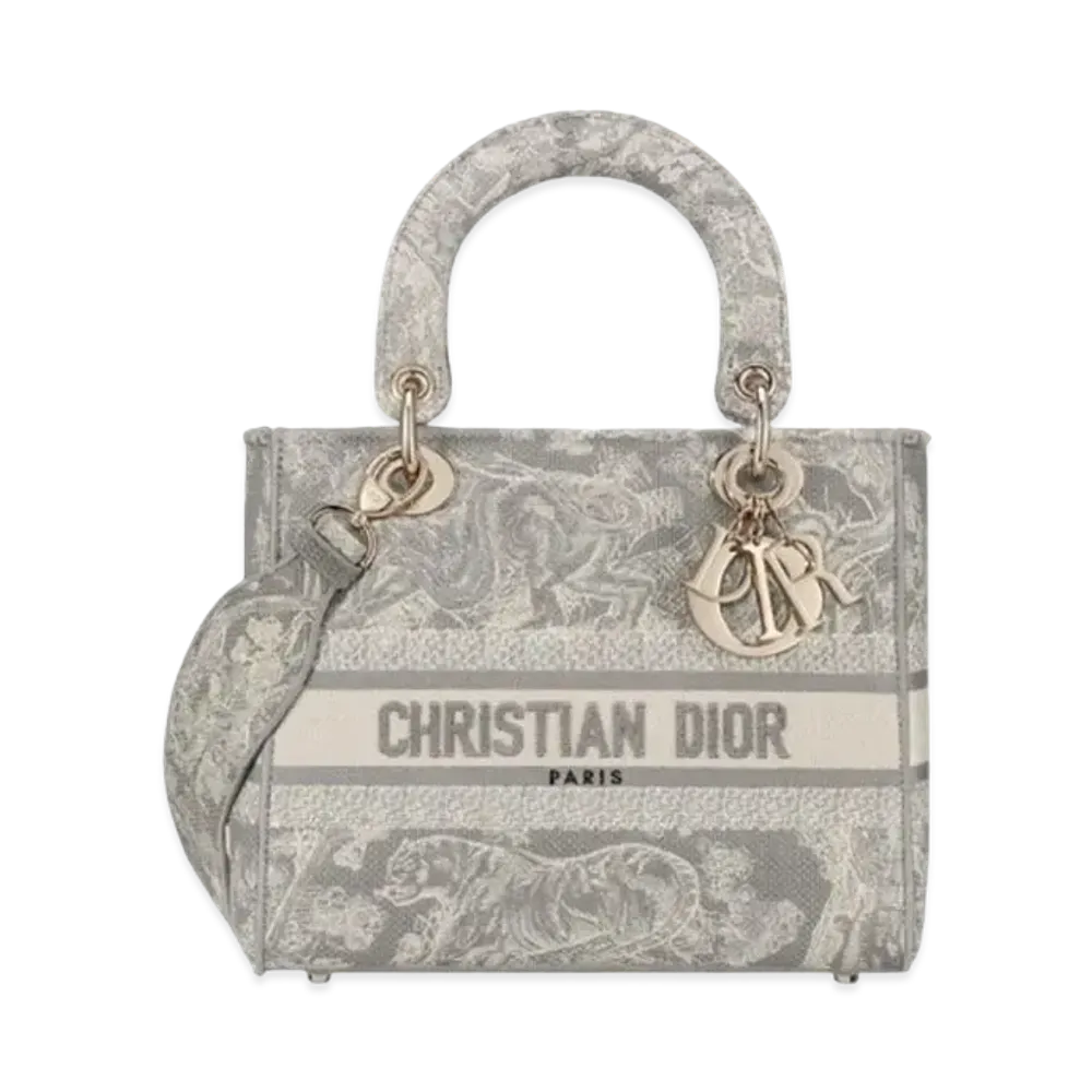 Dior Medium Lady D Lite Bag Toile de Jouy Reverse Embroidery "Gray"