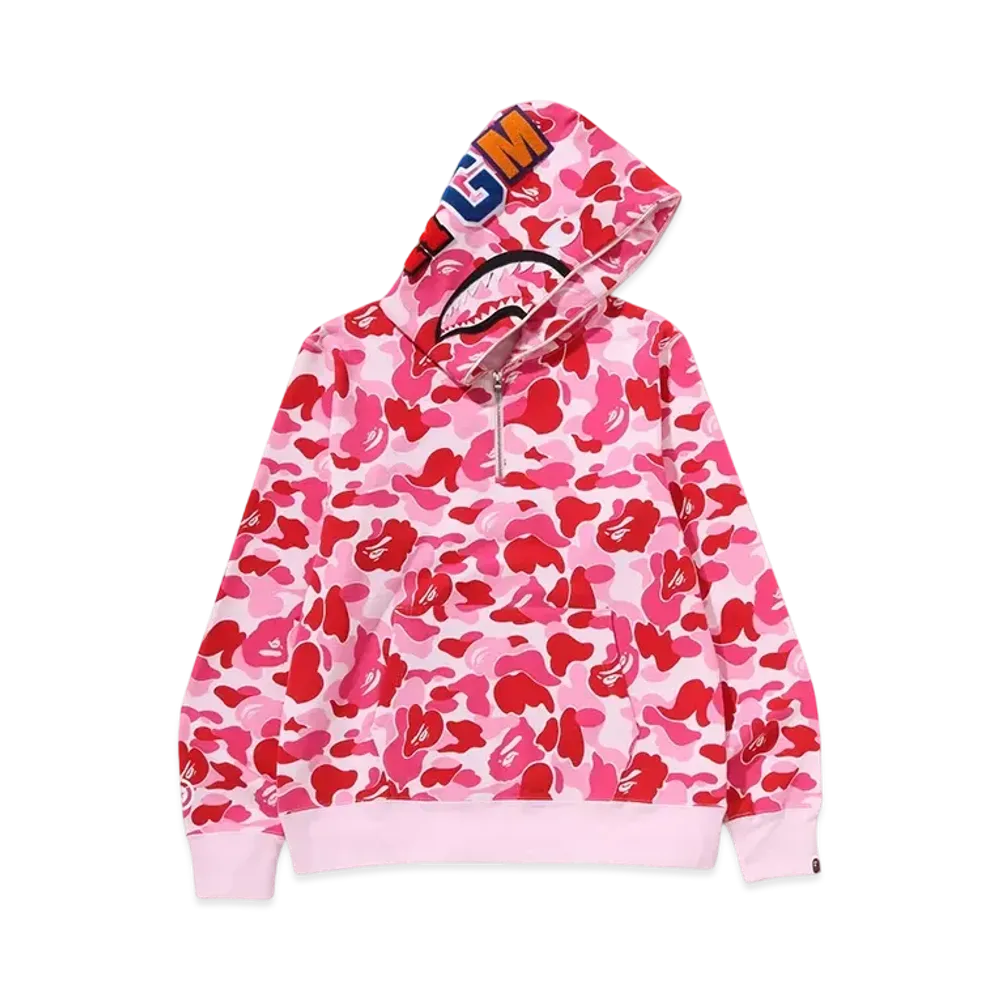 A BATHING APE ABC Camo Shark Half Zip Pullover Hoodie "Pink"