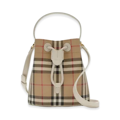 Burberry Women's Mini Check Bucket Bag "Archive Beige/Soap Beige"