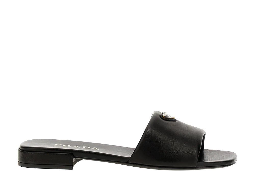 PRADA Women's Logo Leather Sandals "Black"
