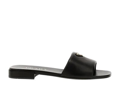 PRADA Women's Logo Leather Sandals "Black"