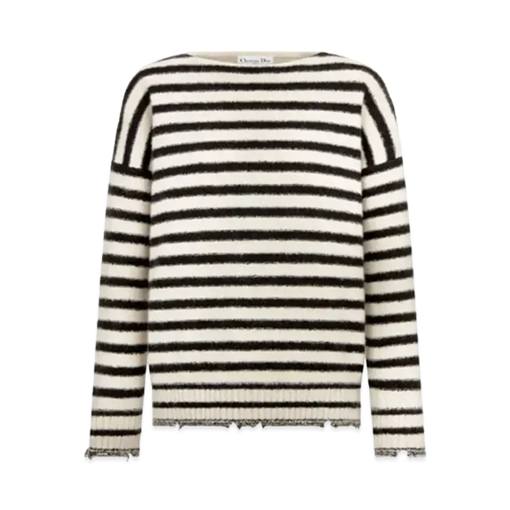 Dior Mariniere Sweater Cashmere Silk and Mohair Knit with Butterfly Motif "White/Black"