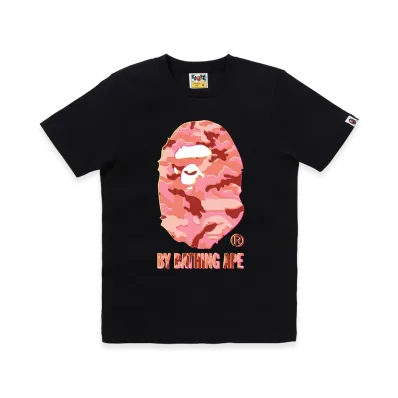 A BATHING APE Women's Glitch Woodland Camo By Bathing Ape Tee "Black/Pink"