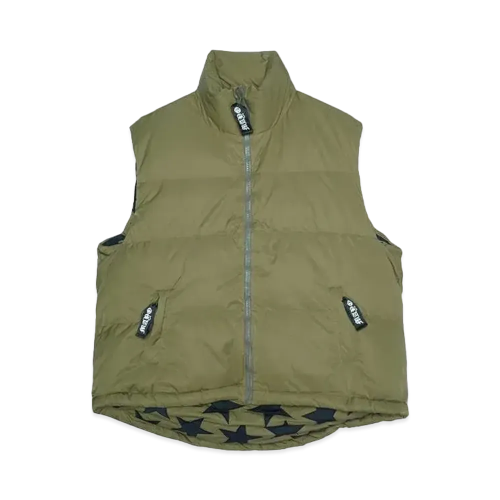 MAYO METEOR SHOWER EMBROIDERY NYLON REVERSIBLE DOWN VEST "OLIVE"