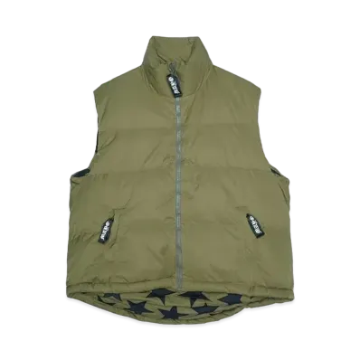 MAYO METEOR SHOWER EMBROIDERY NYLON REVERSIBLE DOWN VEST "OLIVE"